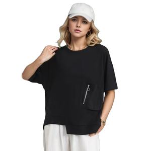 Camisetas ecológicas de punto pesado de gran tamaño de algodón Premium 100% para mujer cuello Regular Fit letras impresas Logos Jersey Casual - Product Image 2