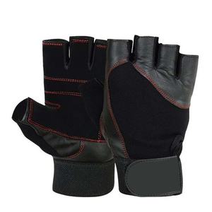 Leather <b>Half</b> Finger Fitness Gloves with Wrist Support for Weight Lifting Gym Training Men Breathable Non <b>Slip</b> Adjustable Strap - Product Image 2
