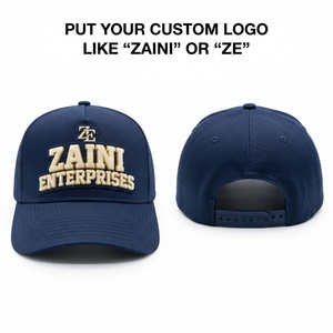 Casquette de camionneur en coton imperméable ZAINI Premium 280 GSM, bleu marine, 5 panneaux, logo brodé en chenille personnalisé, fermeture snapback, unisexe - Product Image 1