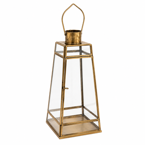 Elegant Gold Glass <b>Lantern</b> For Centerpiece Tapered <b>Brass</b> Candle Holder With Ribbed Fluted Glass Panels For Home & Wedding Events - Product Image 4