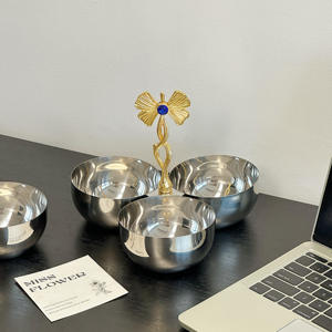 Elegante Tazón Doble Plateado de Lujo con Asa Dorada y Piedras Preciosas Azules, Bandeja Metálica Doble para Nueces, Decoración para el Hogar - Product Image 6