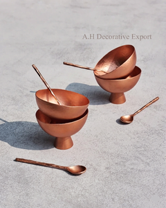 Luxury Copper Pedestal <b>Dessert</b> <b>Bowl</b> <b>Set</b> with Spoons Handcrafted Metal Ice Cream & Fruit Serving <b>Set</b> - Product Image 2