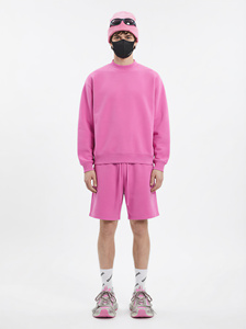 เสื้อสเวตเชิ้ตคอกลมสีชมพูทรงโอเวอร์ไซส์สำหรับผู้ชาย ผ้าฝ้ายเฟรนช์เทอร์รี่ สีพื้น สวมใส่สบายๆ เหมาะกับฤดูร้อน - Product Image 2