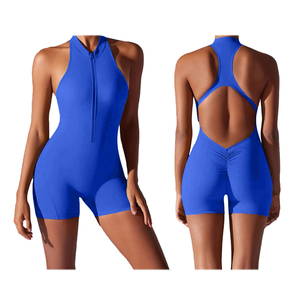 Women's High Waist Sleeveless <b>Jumpsuit</b> Halter Zipper Backless Solid Color Quick Dry Gym Wear Spandex Nylon Fit Skinny - Product Image 4