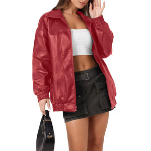 Chaqueta de cuero genuino clásica vintage para hombre, transpirable, estilo motero, con cremallera y cuello alto; Chaqueta de plumón para mujer. - Product Image 4