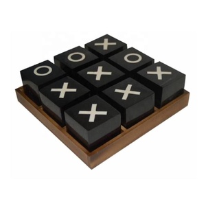 Caja de juego cuadrada grande Tic Tac Toe con geométrico en blanco y negro hecho a mano con reproductor de juegos de hueso con incrustaciones, Juegos Nocturnos para todas las edades - Product Image 2