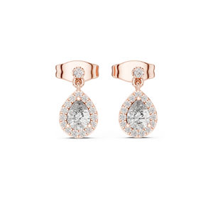 Boucles d'oreilles de fiançailles en or jaune 14 carats avec diamants de laboratoire ronds et en forme de poire pour femmes |   Nouveau diamant cultivé - Product Image 3