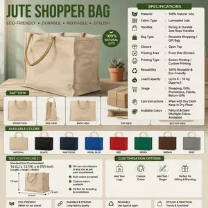 Sac de courses en jute personnalisé de qualité supérieure avec logo imprimé, réutilisable pour cadeaux d'entreprise, événements et promotions, en vente - Product Image 5