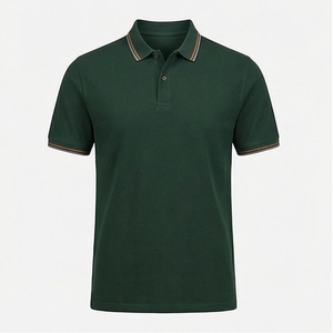 Polo à manches courtes pour homme, vert foncé, coton piqué, respirant, coupe classique, design tricoté uni - Product Image 1