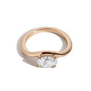 Anillos de Boda Apilables de Oro de 14K con Diamante Ovalado de 1 Quilate Cultivado en Laboratorio, Banda Curva con Engaste de Puntas, Estilo Art Déco, Protección para el Ojo - Product Image 1