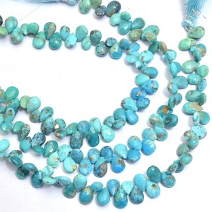 AAA+ Turquoise 7x5mm Pear Faceted Briolette Beads Natural Arizona Turquoise Semiprecious Gemstone Loose Beads For Jewelry Making - Product Image 2