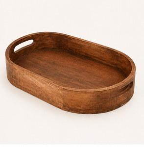 Handmade Oval Wooden Serving <b>Tray</b> With Integrated Handles Premium Natural Acacia Wood Decorative Platter For Coffee <b>Table</b> Decor - Product Image 3