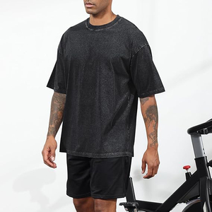Oversized Black Men T <b>shirts</b> Snow Wash Heavy Cotton Hip Hop Streetwear Drop Shoulder Loose Fit Vintage Style - Product Image 2