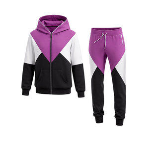 Ensemble de survêtement pour homme, couleur magenta et noir, sweat à capuche zippé et pantalon de jogging, vêtements de sport décontractés, tenue de sport, streetwear - Product Image 2