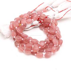 Cuentas Ovaladas Talladas a Mano de Cuarzo Rosa Fresa Natural, Cuentas de Piedras Preciosas Talladas a Mano de 8 Pulgadas para Fabricación de Joyas, Cuentas de Cuarzo Fresa a Granel - Product Image 4
