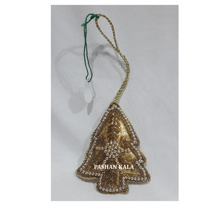 Forme de crème glacée doré Zari broderie arbre de noël suspendus ornement tissu matériel avec travail perlé utiliser décor de fête d'anniversaire - Product Image 3