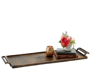 Rectangular <b>Large</b> Custom Shape High Quality Old Aged Brass Brass Serving <b>Tray</b> Table Top With Handles - Product Image 1