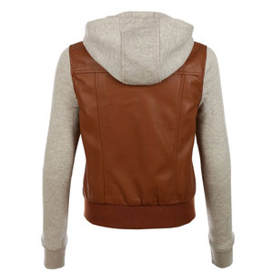 <b>Women</b> Faux Leather <b>Hooded</b> Bomber <b>Jacket</b> Full Sleeve Zip Closure Moto Windproof <b>Jacket</b> Solid Color Racer Bike <b>Jacket</b> - Product Image 6
