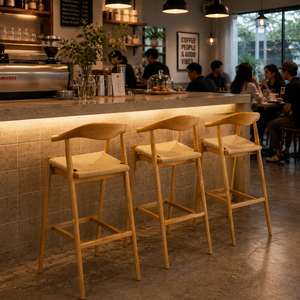 Silla de Bar Elvaro de Madera de Teca Duradera, Diseño Moderno y Minimalista con Tejido de Cuerda, Altura de Barra Comercial, Directo de Fábrica Oscar - Product Image 5