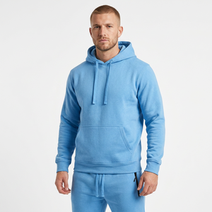 Conjunto Deportivo Unisex Azul con Capucha, 100% Algodón, Sudadera con Cordón y Pantalones Deportivos de Color Sólido para Otoño - Product Image 5