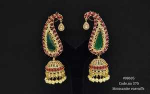 08695Moissanite Cuffs <b>Earrings</b> Gold Plated <b>Red</b> Green Pearl Drop Dangle <b>Earrings</b> for Women Party Wedding Wear - Product Image 3