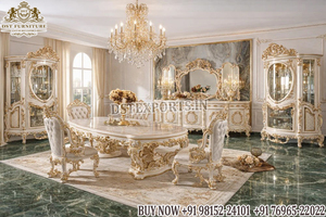 Majestic Gold Finish Wooden Dining <b>Table</b> &<b>Chairs</b> Premium 8 Seater Dining Set Wholesale Hand-Engraved Classic Dining Furniture UK - Product Image 4