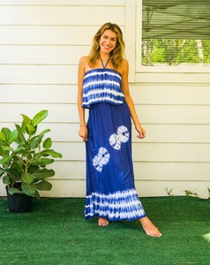 Newly Designed Trendy V-neck Tie Dye <b>A</b>-<b>Line</b> Maxi <b>Dress</b> Multi-Colored Solid <b>Pattern</b> Cute Style Sleeveless Cotton Natural Waist - Product Image 1