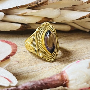 แหวนโบโฮลายชนเผ่าแบบวินเทจ ทำจากทองเหลืองชุบทอง 18k ประดับด้วยลูกปัดและพลอยอเมทิสต์ สำหรับผู้หญิง ขายส่ง - Product Image 1