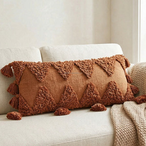 Funda de Almohada Lombar Geométrica Acolchada Oblonga de 12x20, Color Óxido, Estilo Bohemio, Lavable, 100% Algodón - Product Image 5
