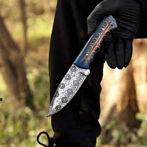 Cuchillo de desollado personalizable con patrón de gota de lluvia, mango OEM de alto contenido de carbono, espiga completa, para caza y desollado, con funda de cuero, industrial - Product Image 5