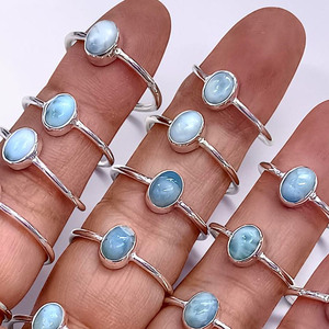 Pierre précieuse Larimar naturelle, prix de gros, bagues légères en argent, argent sterling 925, petites bagues artisanales en argent - Product Image 1