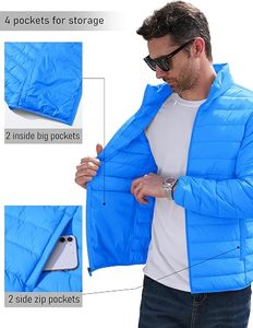 Men's Lightweight <b>Packable</b> Down Coat Waterproof Winter Hooded <b>Jacket</b> with 100% Down Filling Casual Storage Pouch - Product Image 5