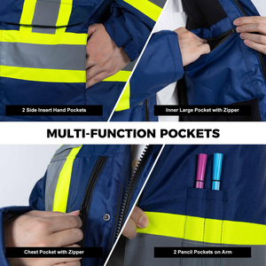 Insulated Safety Jacket High Vis Reflective Winter Windproof <b>Waterproof</b> Protection Cold Storage Warehouse Workwear Gear - Product Image 4