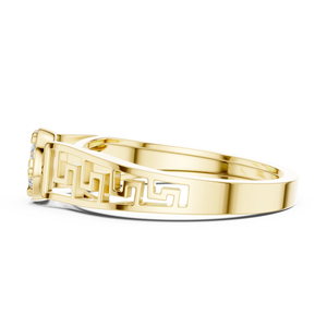 Bague de fiançailles et de mariage en or jaune avec diamant rond et motif floral pour femme - Product Image 4