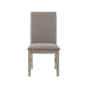 Set of 2 <b>Brown</b> Gray Upholstered <b>Dining</b> <b>Chairs</b> with Nailhead Trim Side <b>Chair</b> with Backrest Seat Furniture - Product Image 3