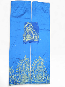 Royal Blue Luxury Beaded George <b>Fabric</b> with Gold Paisley Embroidery for Nigerian Wedding & Party Wear - Product Image 2