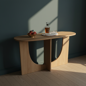 TABLE DE CONSOLE / TABLE D'APPUI en bois d'hévéa durable et placage de chêne MDF pour salle à manger et restaurant, décoration intérieure, couleur beige - Product Image 3