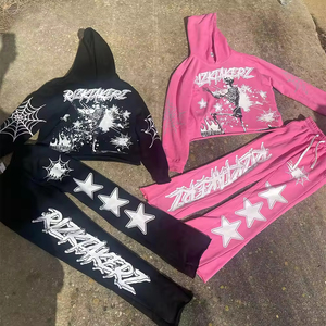 ชุดเซ็ตเสื้อฮู้ดดี้ผ้าฝ้ายสำหรับฤดูหนาวแบบ OEM พร้อมกางเกงขาบานทรงจ็อกเกอร์สำหรับผู้ชาย ชุดลำลองแบบซ้อนทับกัน - Product Image 1