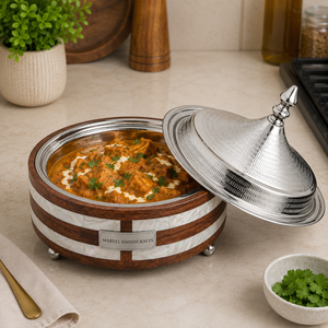 Cazuela de Lujo de Nácar y Madera con Aislamiento de Acero Inoxidable, Tazón de Servir Artesanal Premium, Elegante Olla Caliente para Comedor, Regalo - Product Image 4