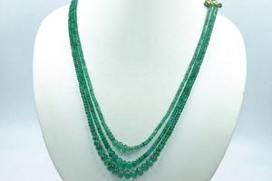 New Arrival Handmade 3 Strands Emerald Smooth Rondelle Necklace 7mm Zambian Emerald <b>Stone</b> <b>Beads</b> - Product Image 2