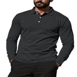 Polo décontracté à manches longues, impression de logo personnalisée, tissu tricoté, uniforme de travail, collection maison, uni, teinture unie, pas cher - Product Image 1