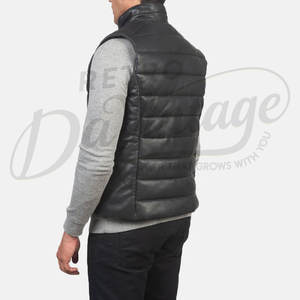 Chaleco Acolchado de Cuero Negro Premium para Hombre, Chaqueta de Invierno sin Mangas de Piel de Oveja Auténtica, Chaleco Acolchado para Hombre - Product Image 6