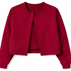Women's Red Knitted <b>Cardigan</b> Crew Neck Full <b>Sleeve</b> Solid Color Casual <b>Short</b> Length Button Closure - Product Image 1