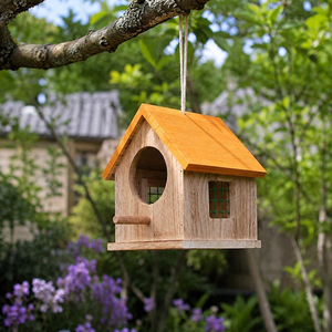 Handcrafted <b>Wooden</b> Hanging Birdhouse Decorative Bird <b>House</b> with Orange Roof Outdoor Garden Nesting Box for Backyard Tree Decor - Product Image 4