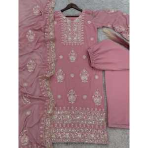 ชุดเสื้อผ้าอินเดียและปากีสถานสวยงามสำหรับงานปาร์ตี้ ชุดเสื้อและกางเกงพร้อมผ้าคลุมไหล่ - Product Image 3