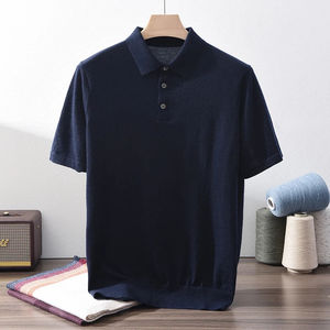 T-shirt pour homme de haute qualité, décontracté, uni, tricoté, à manches courtes, col POLO, hauts basiques - Product Image 2