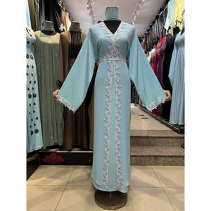 Abaya Modeste de Dubaï en Gros, Perlée et Pailletée, à Manches Longues, Traditionnelle Musulmane, Faite à la Main, pour Mariage, en Polyester Respirant, Col en V pour Femme - Product Image 1