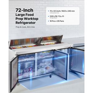 Frigorifero Commerciale da Cucina 72 Pollici 18,7 Cu. Ft. Tavolo Refrigerato per Preparazione Sandwich Mega Top per 18 Teglie, Capacità 18,7 Piedi Cubi - Product Image 2