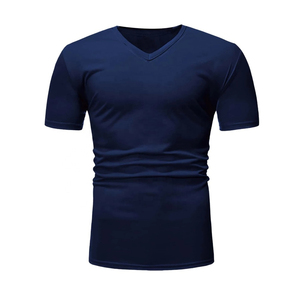 Camiseta de Punto Sólida con Cuello en V Transpirable, 100% Algodón de Alta Calidad, Corte Regular para Hombre, Diseño de Logotipo Personalizado - Product Image 1