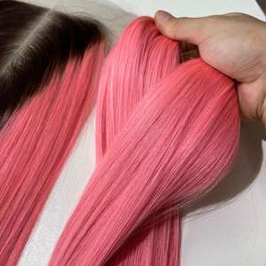 วิกผมตรงแบบกระดูกสองชั้นสำหรับต่อผมมนุษย์แท้เวียดนาม100% สีชมพูออมเบร - Product Image 4